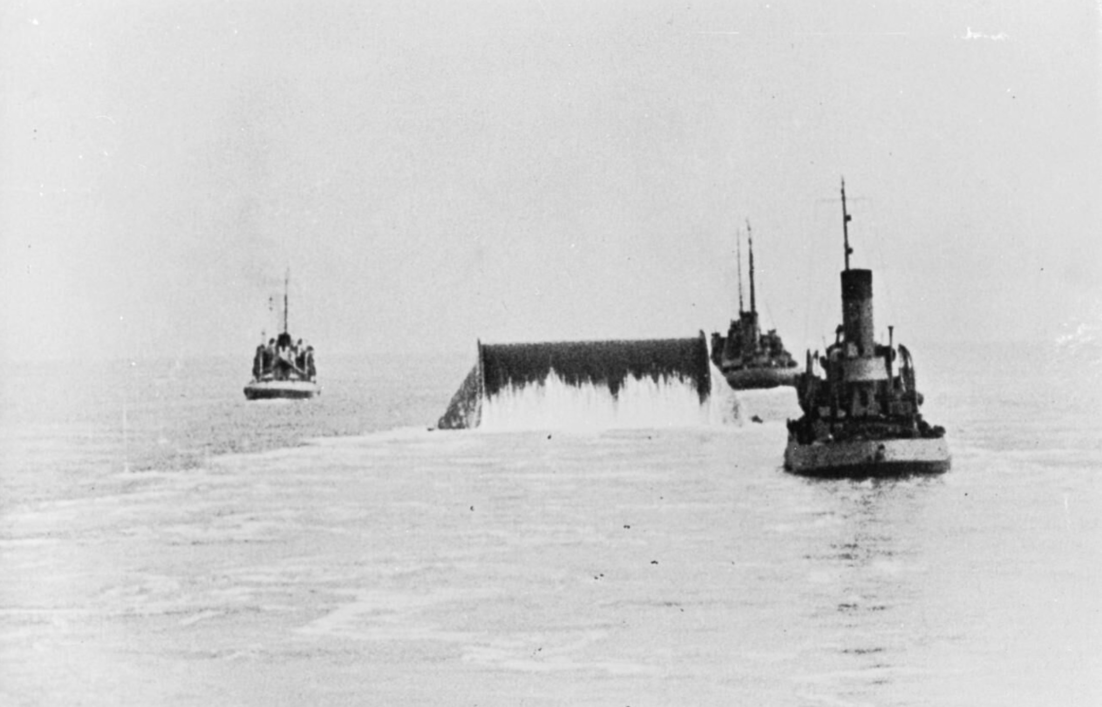 A Conundrum is towed across the English Channel laying out pipe to Cherbourg. 